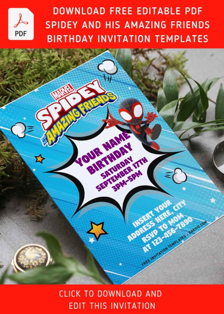 Free Editable PDF Super Cute Spidey And His Amazing Friends Birthday Invitation Templates