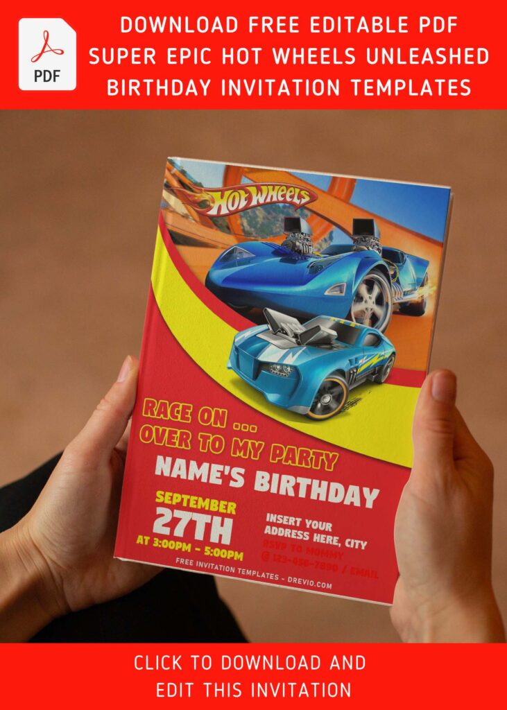 (Free Editable PDF) Hot Wheels Wild Racer Birthday Invitation Templates with editable text