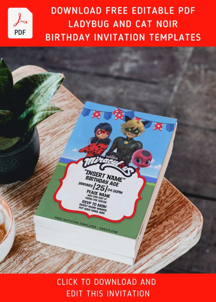 Free Editable PDF Super Fun Ladybug And Cat Noir Birthday Invitation Templates
