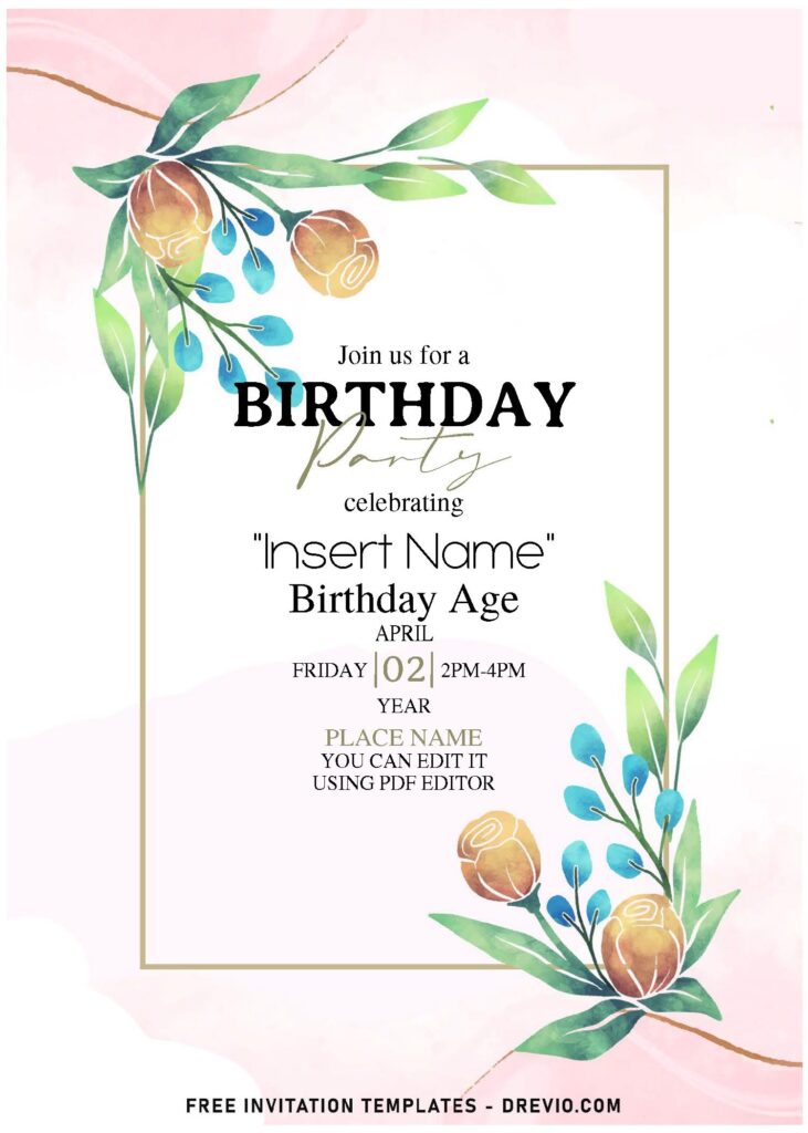 Free Editable PDF Watercolor Greenery Garden Frame Invitation Templates