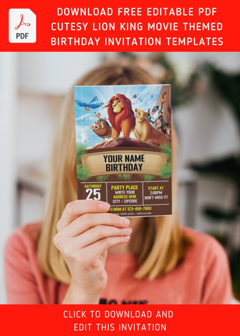 (Free Editable PDF) Timeless Lion King Birthday Invitation Templates