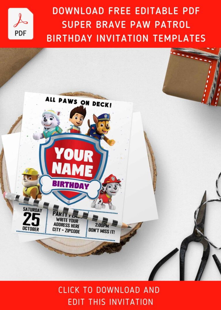 (Free Editable PDF) Brave Super Puppy PAW Patrol Birthday Invitation Templates