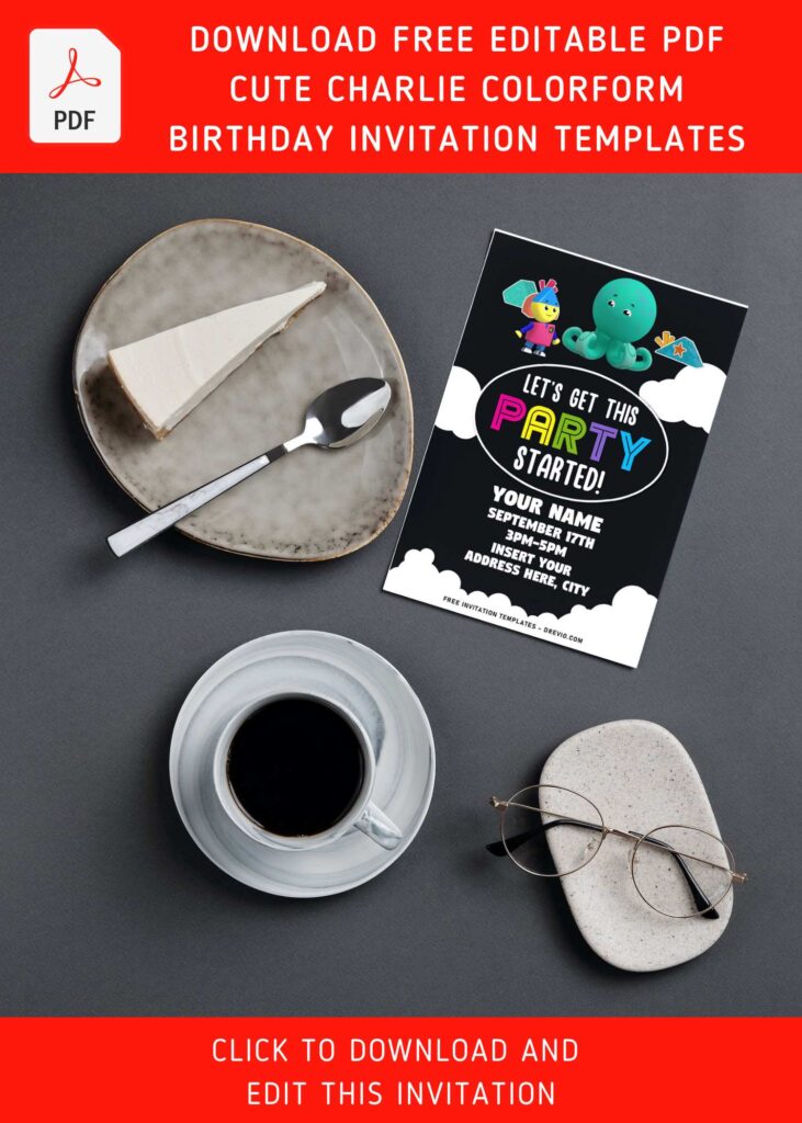 (Free Editable PDF) Charlie Colorform In Outer Space Birthday Invitation Templates with adorable red
