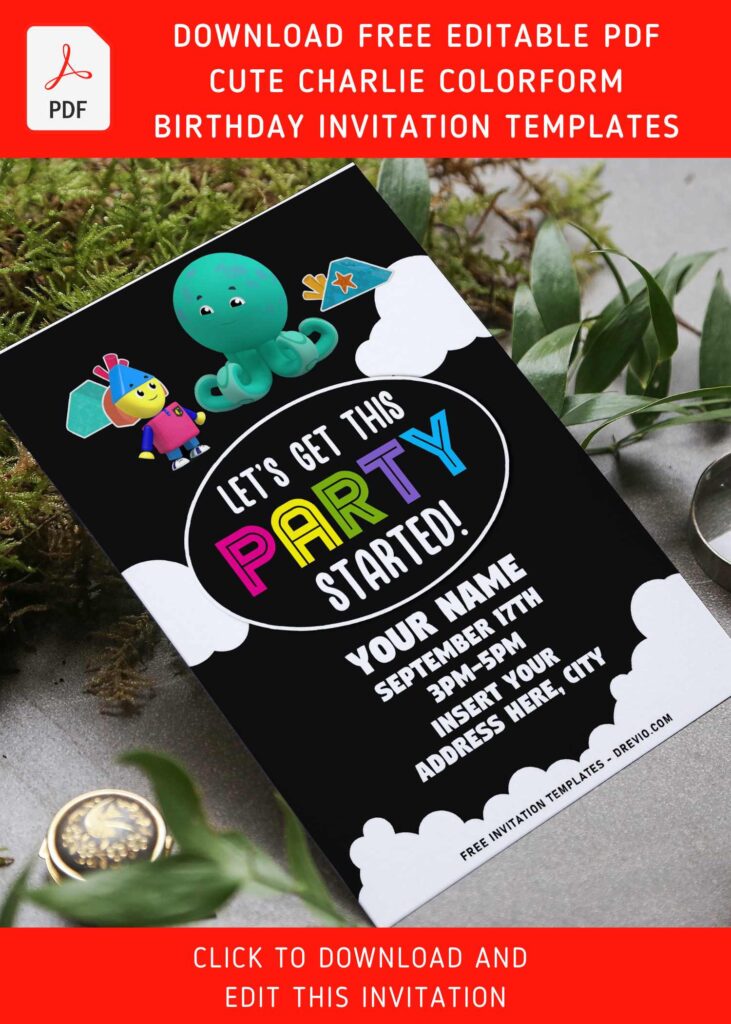 (Free Editable PDF) Charlie Colorform In Outer Space Birthday Invitation Templates with Octobocto