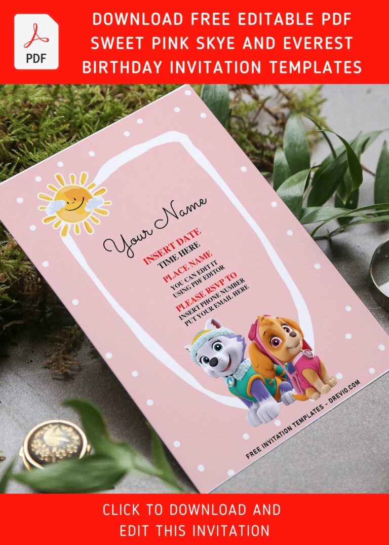(Free Editable PDF) Bright And Cheery Paw Patrol Girls Birthday Invitation Templates