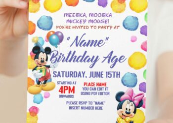 (Free Editable PDF) Colorful Mickey And Minnie Mouse Birthday Invitation Templates