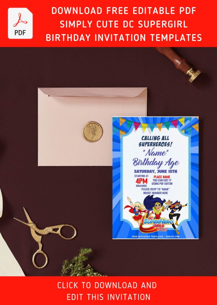 Free Editable PDF Adorable DC League Superhero Girls Birthday Invitation Templates