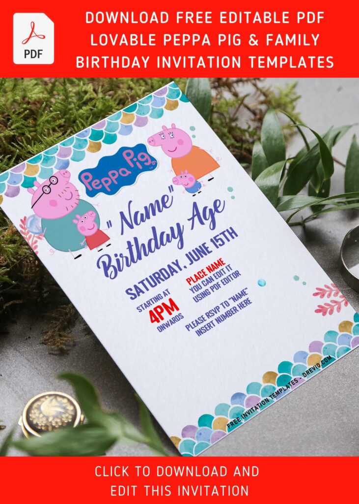 Free Editable PDF Adorable Peppa Pig Family Birthday Invitation Templates