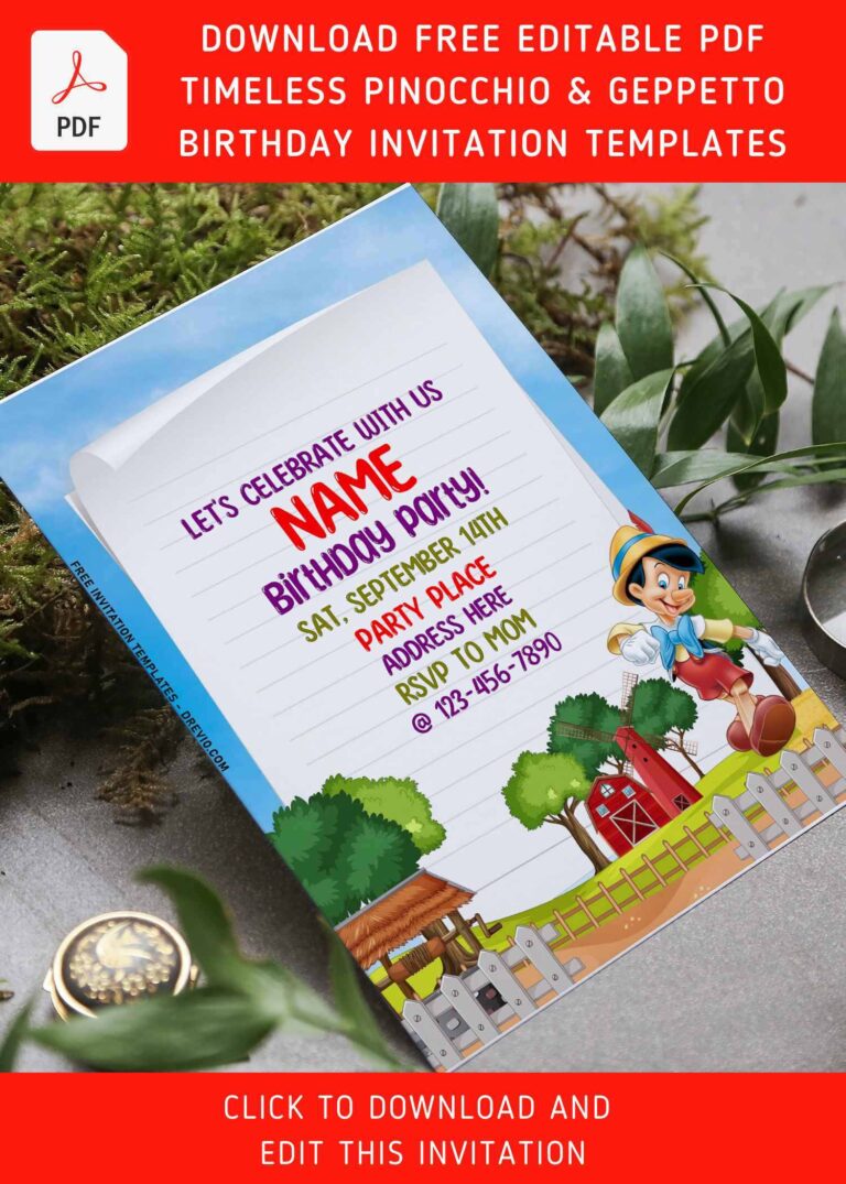 (Free Editable PDF) Barnyard Pinocchio Birthday Invitation Templates For All Ages