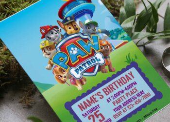 (Free Editable PDF) Super Cute Mighty Pups Paw Patrol Birthday Invitation Templates