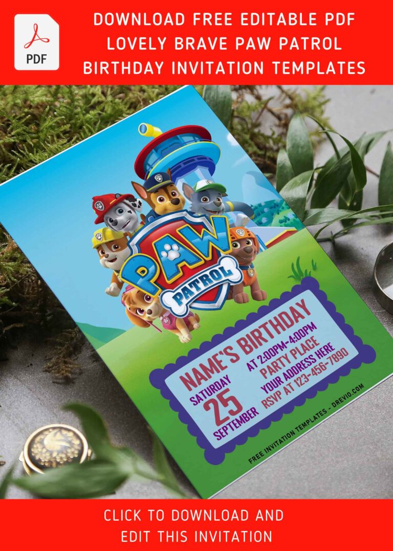 (Free Editable PDF) Super Cute Mighty Pups Paw Patrol Birthday Invitation Templates