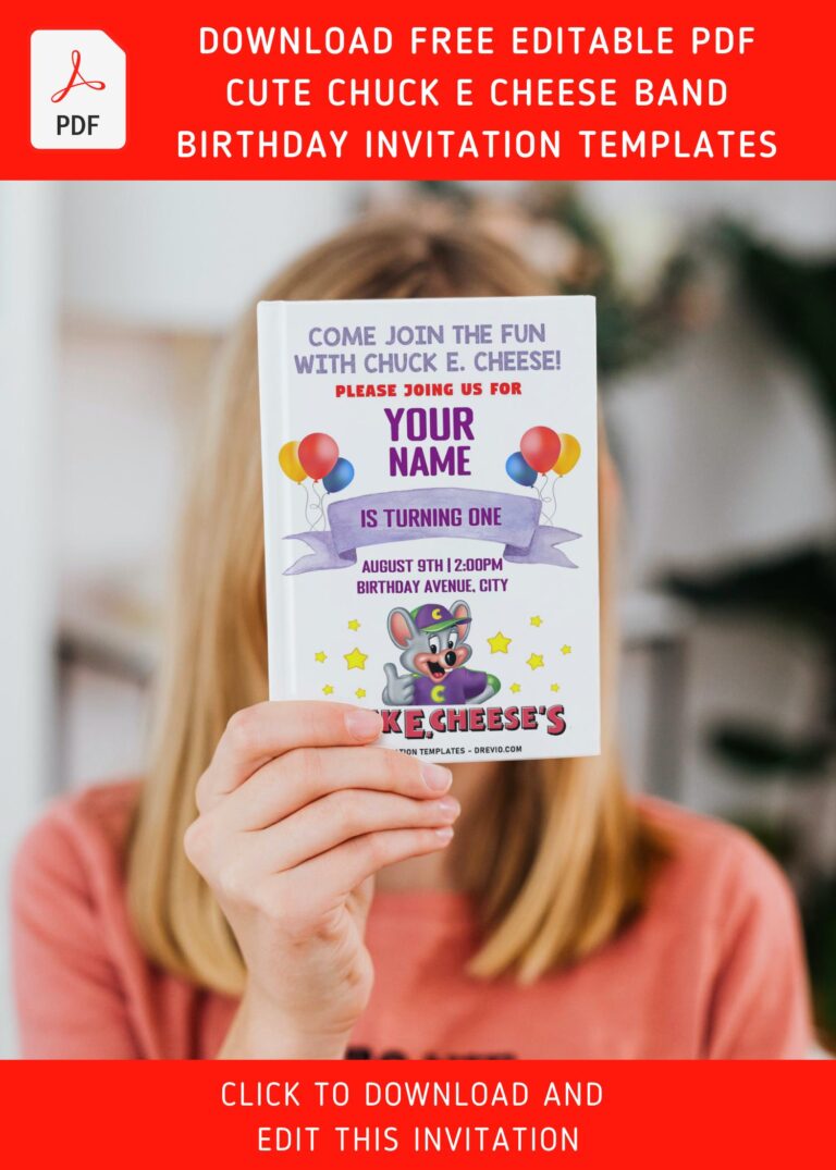 (Free Editable PDF) Cute And Wacky Chuck E Cheese's Band Birthday Invitation Templates