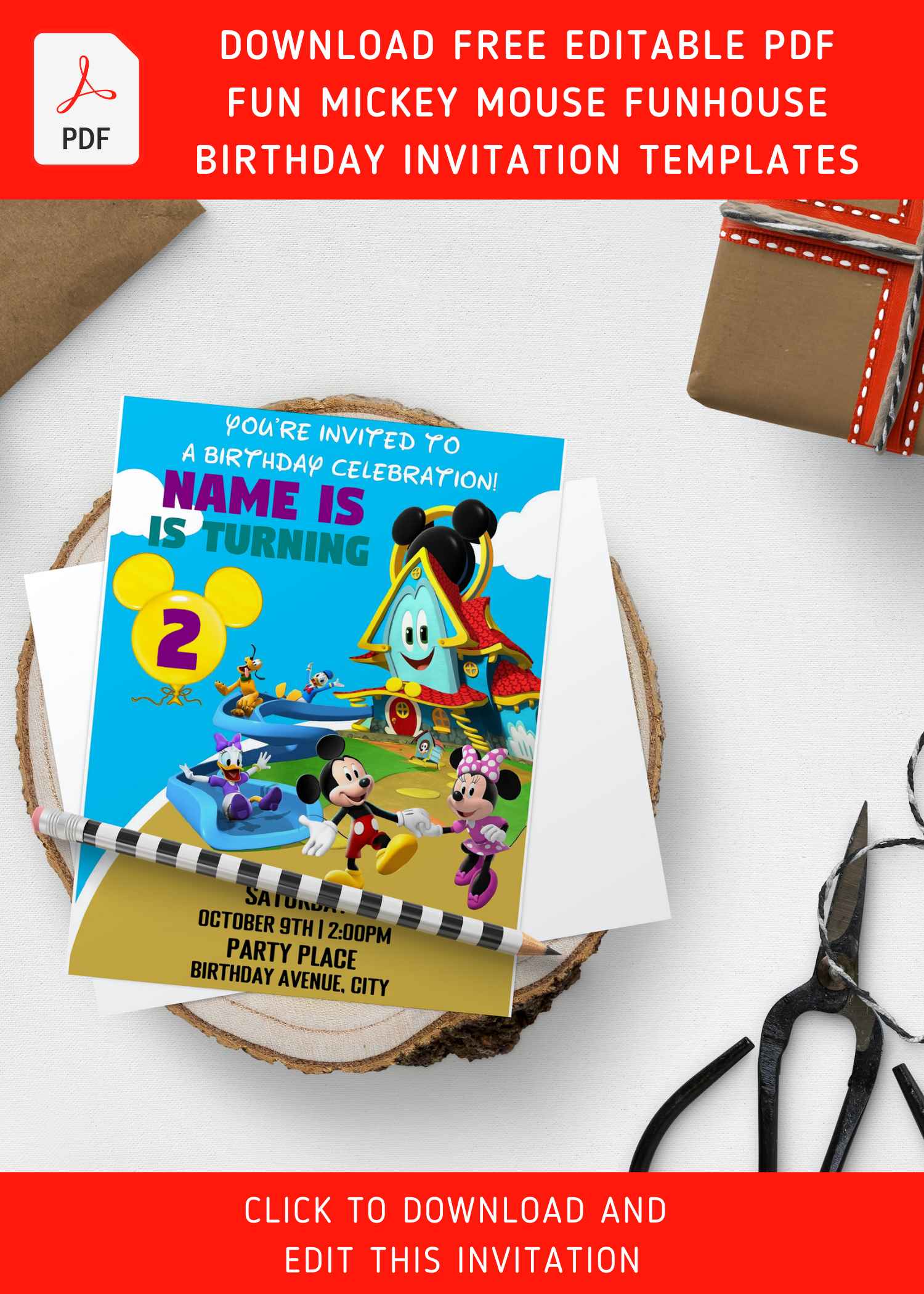 (Free Editable PDF) Ultimate Mickey Mouse Funhouse Birthday Invitation Templates