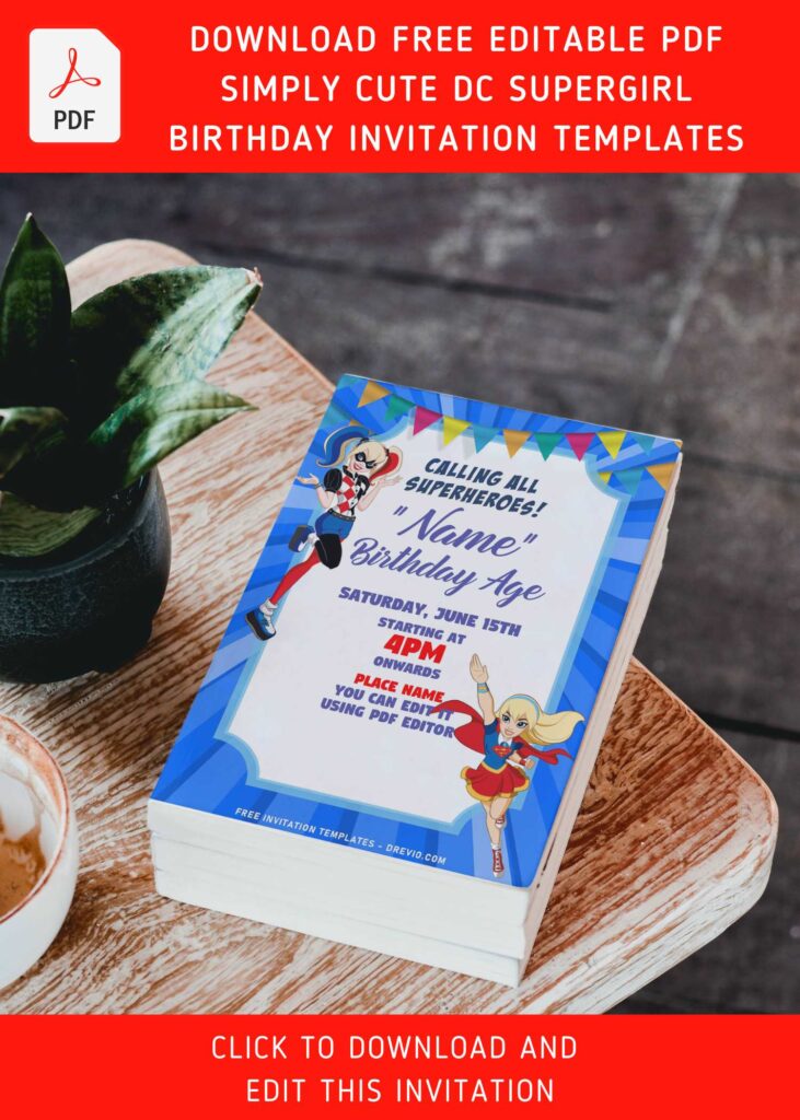 Free Editable PDF Comic DC League Superhero Girls Birthday Invitation Templates