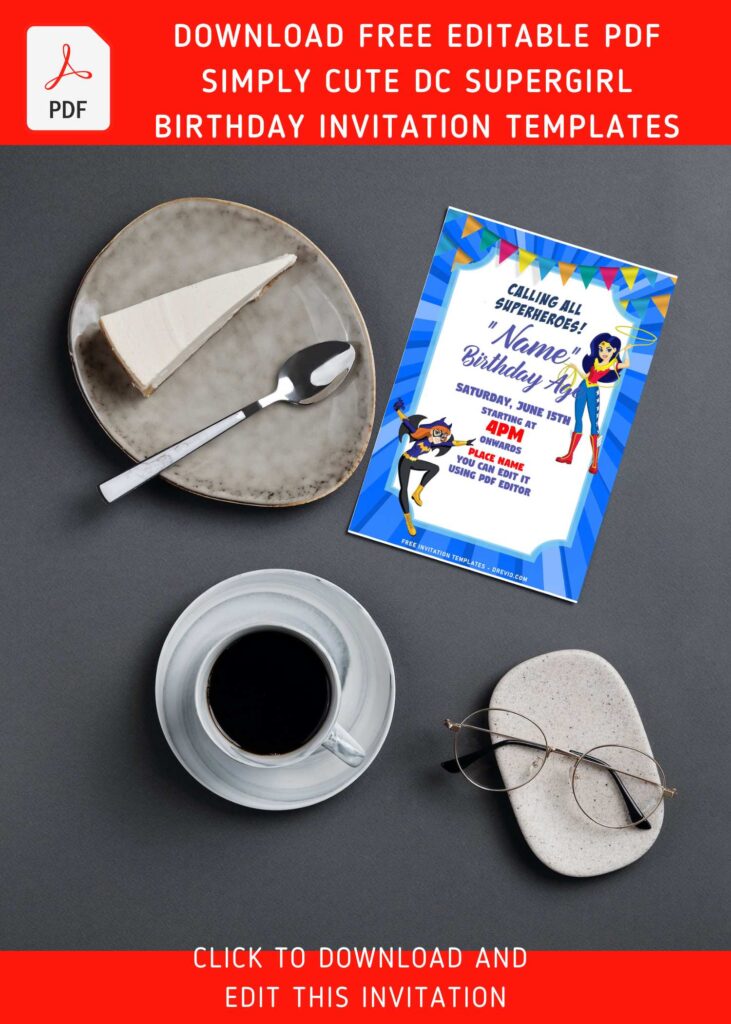 Free Editable PDF Cute DC League Superhero Girls Birthday Invitation Templates