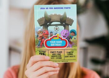 (Free Editable PDF) Light It Up Like Dino-Mite Dino Ranch Birthday Invitation Templates with Dino Ranch background