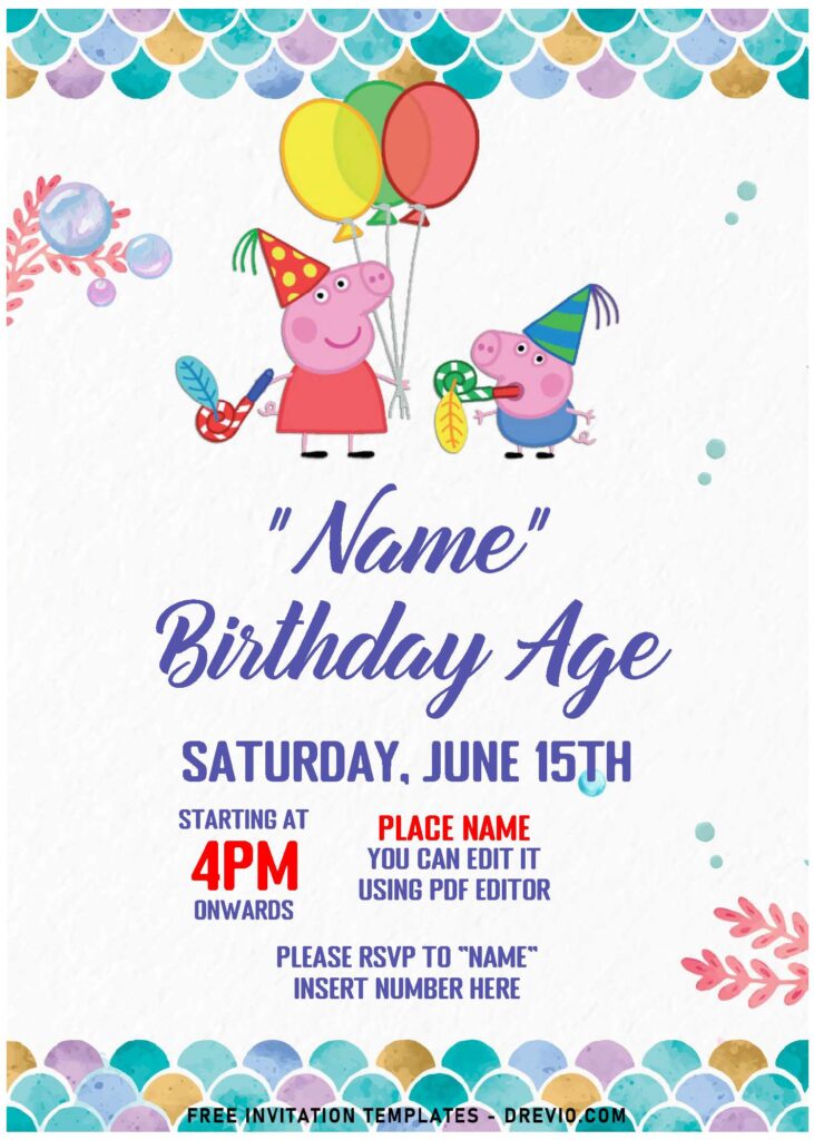 Free Editable PDF Cute Peppa Pig Family Birthday Invitation Templates