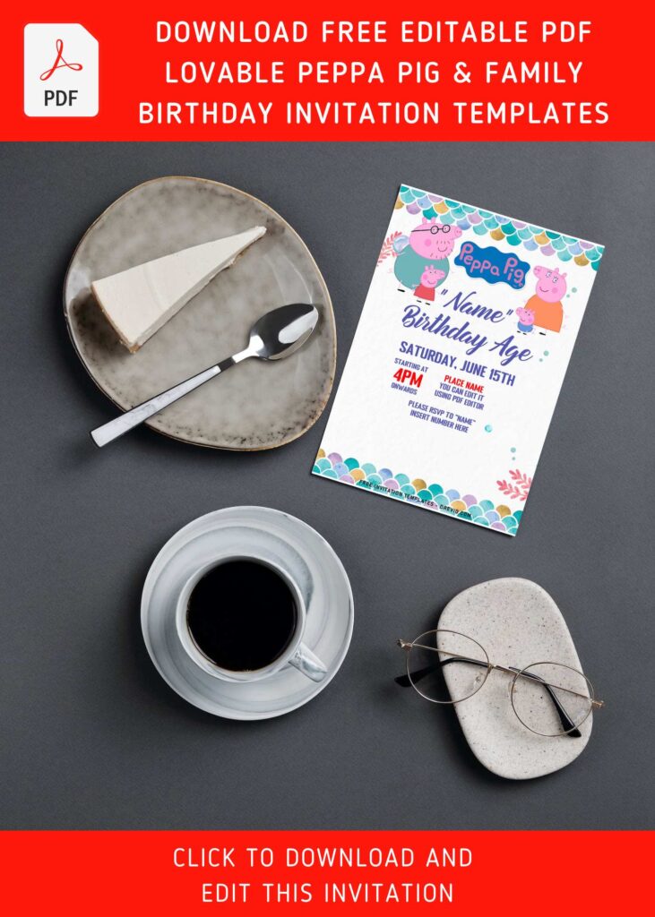 Free Editable PDF Cutesy Cartoon Peppa Pig Family Birthday Invitation Templates