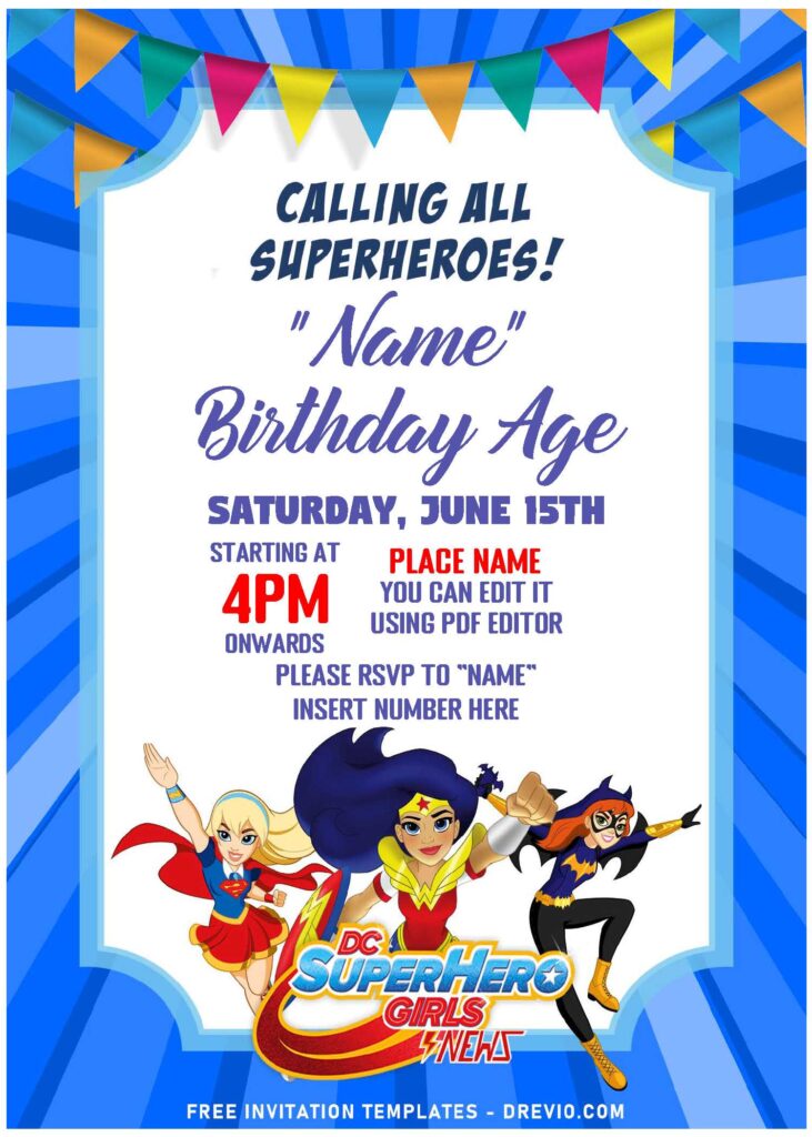Free Editable PDF DC League Superhero Girls Birthday Invitation Templates