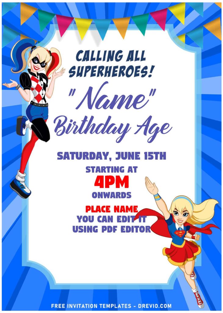 Free Editable PDF DC League Superhero Girls Birthday Invitation Templates For All Ages