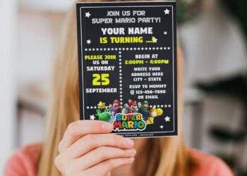 Free Editable PDF Lovely Chalkboard Super Mario Bros Invitation Templates