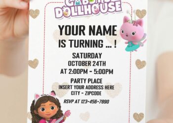 Free Editable PDF Lovely Cute Glitter Gabbys Dollhouse Birthday Invitation Templates