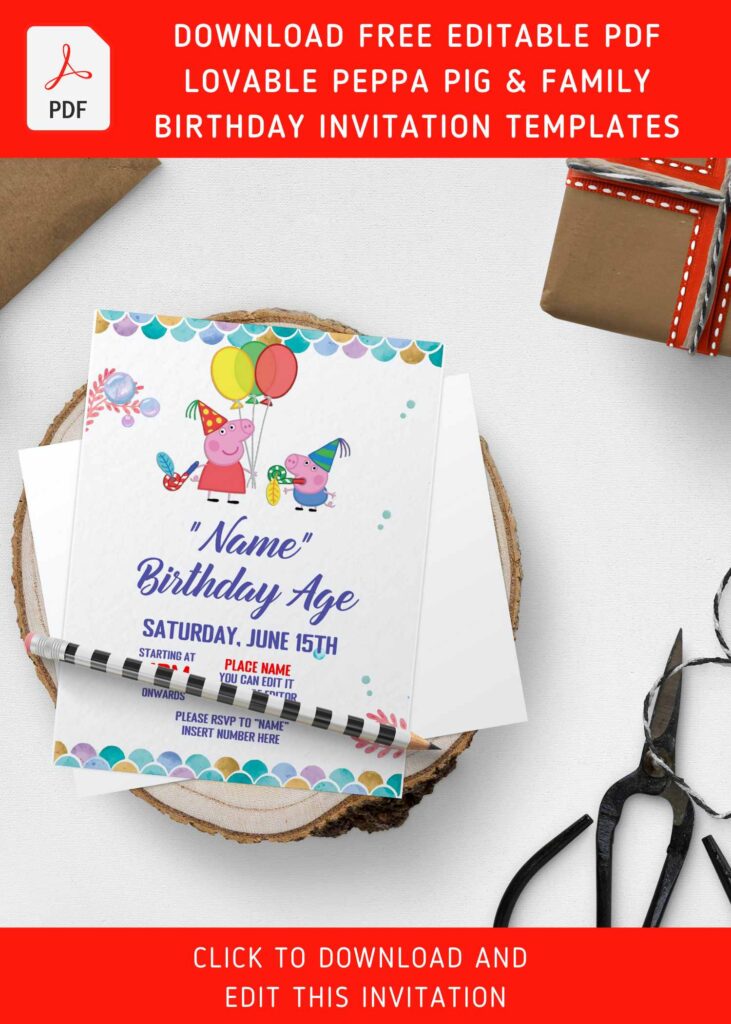 Free Editable PDF Lovely Cute Peppa Pig Family Birthday Invitation Templates