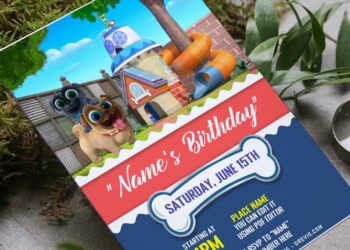 (Free Editable PDF) Disney Inspired Puppy Dog Pals Birthday Invitation Templates with bingo and rolly