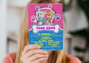 (Free Editable PDF) Sweetie Pink Skye And Everest Birthday Invitation Templates