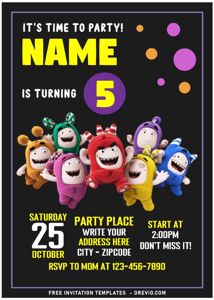 Free Editable PDF Oddbods Birthday Invitation Templates