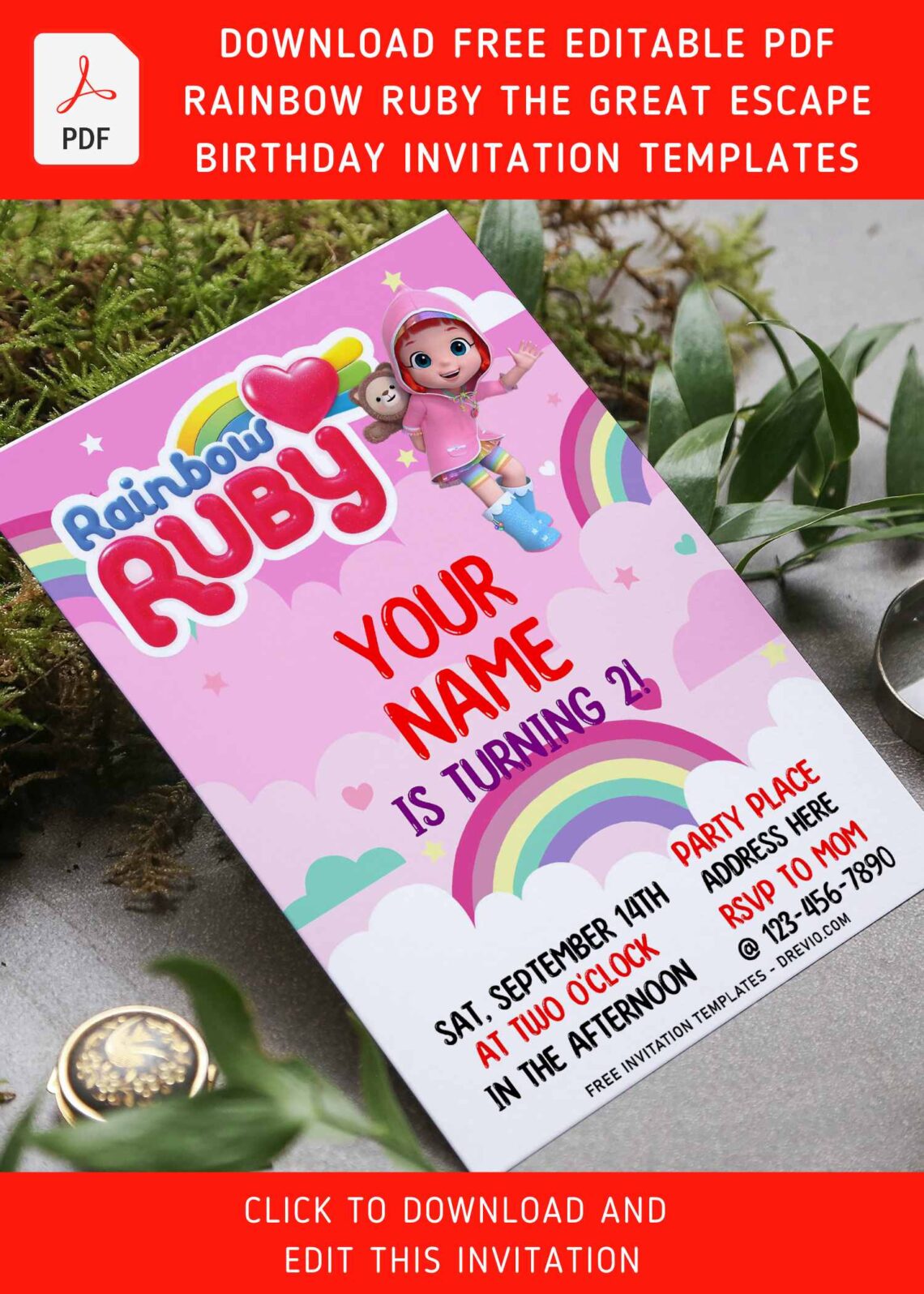 (Free Editable PDF) Rainbow Ruby The Great Escape Birthday Invitation ...