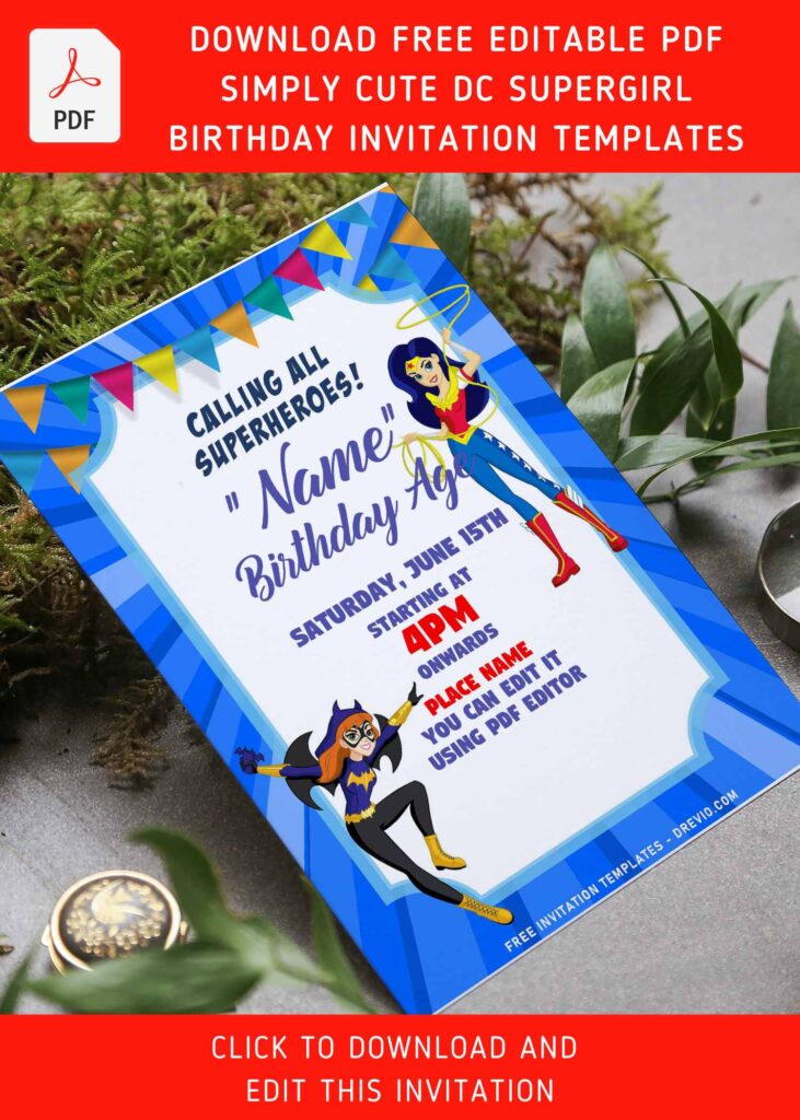Free Editable PDF Super Fun DC League Superhero Girls Birthday Invitation Templates