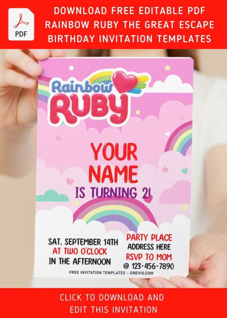 (Free Editable PDF) Rainbow Ruby The Great Escape Birthday Invitation ...
