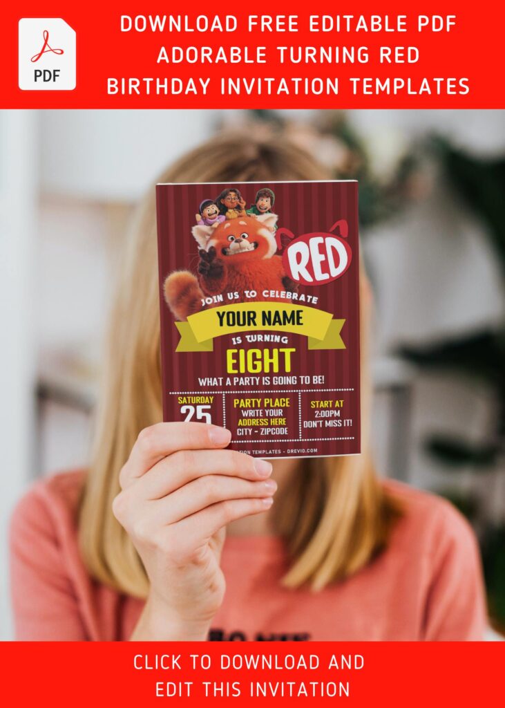 Free Editable PDF Turning Red Birthday Invitation Templates For Girls
