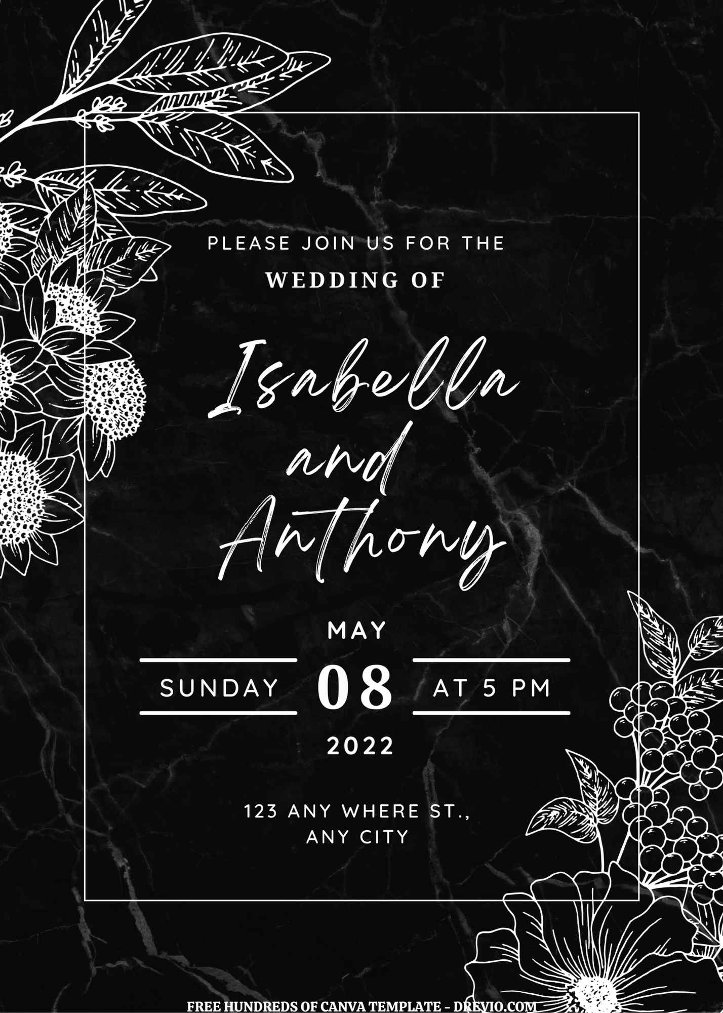 (Free) 8+ White Black Marble Background Canva Wedding Invitation Templates
