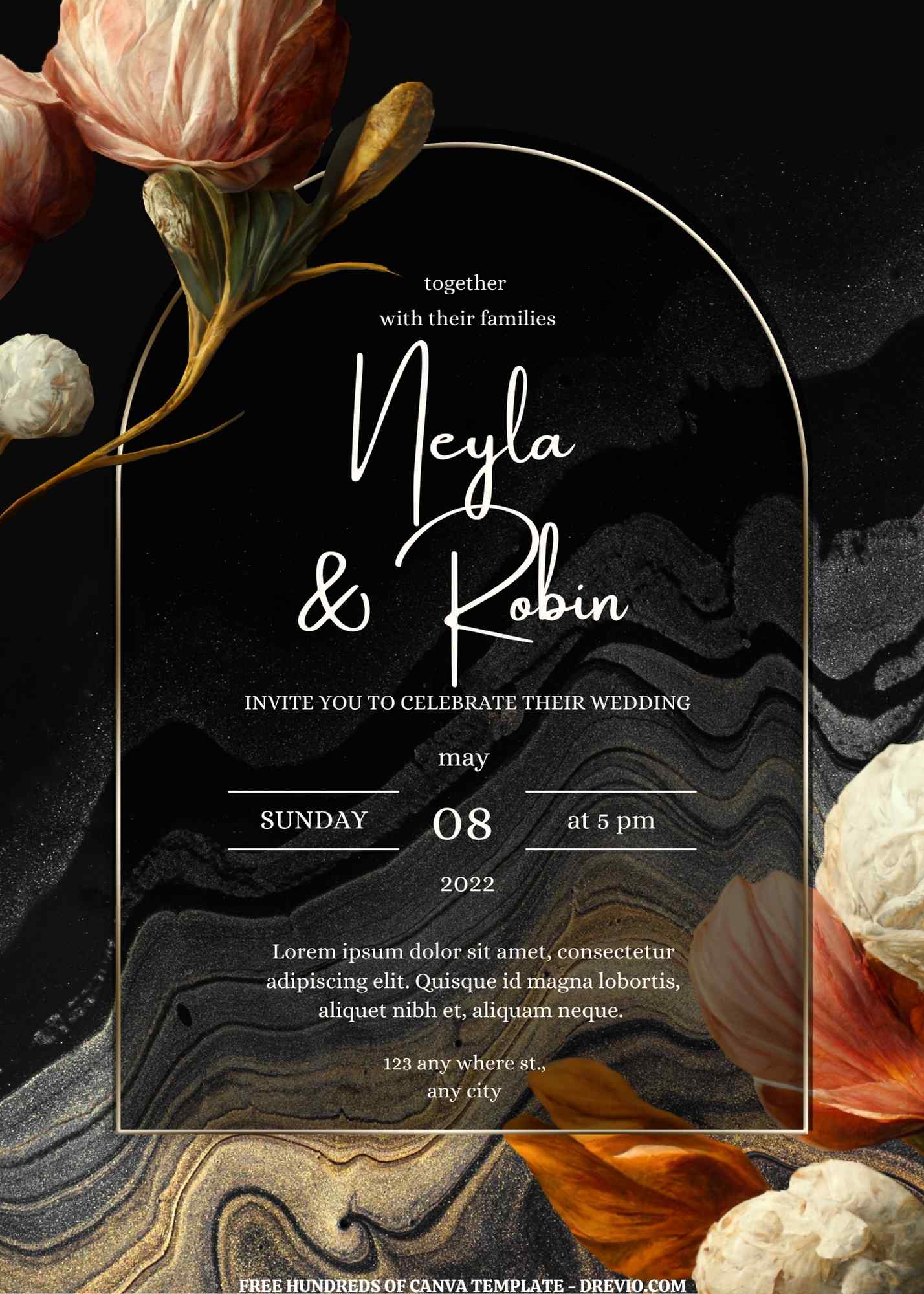 (Free) 9+ Elegant Flower Painting Marble Background Canva Wedding Invitation Templates