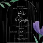 (Free) 7+ Purple Floral White Line Black Background Canva Wedding Invitation Templates