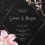(Free) 8+  Dust Gold Background Pink Lily Floral Canva Wedding Invitation Templates