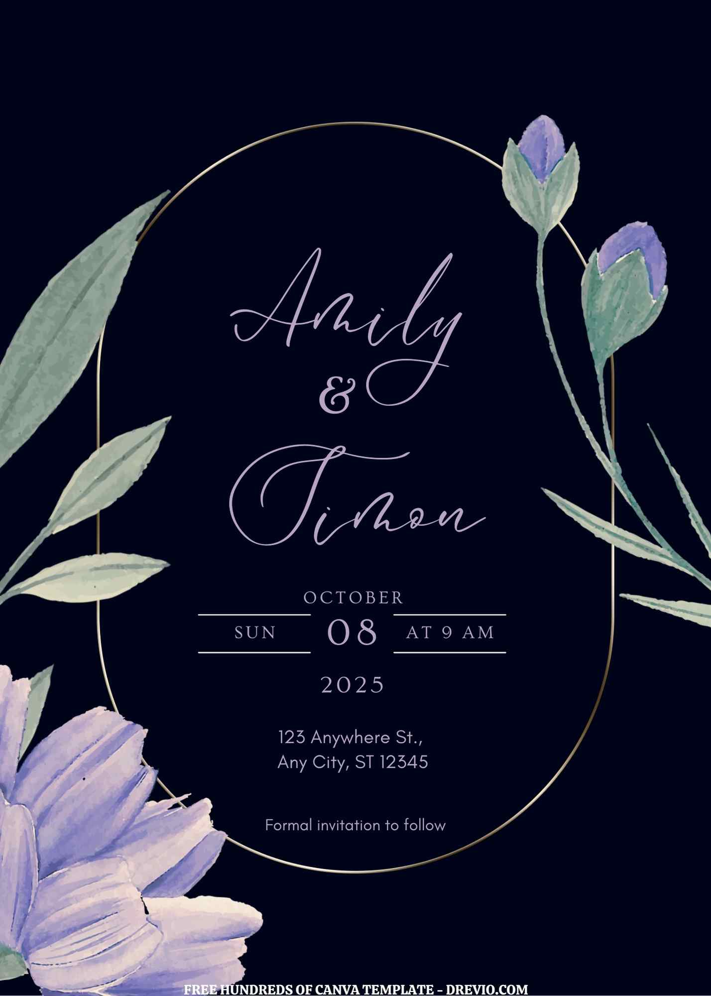(Free) 9+ Purple Watercolor Floral Simple Background Canva Wedding Invitation Templates