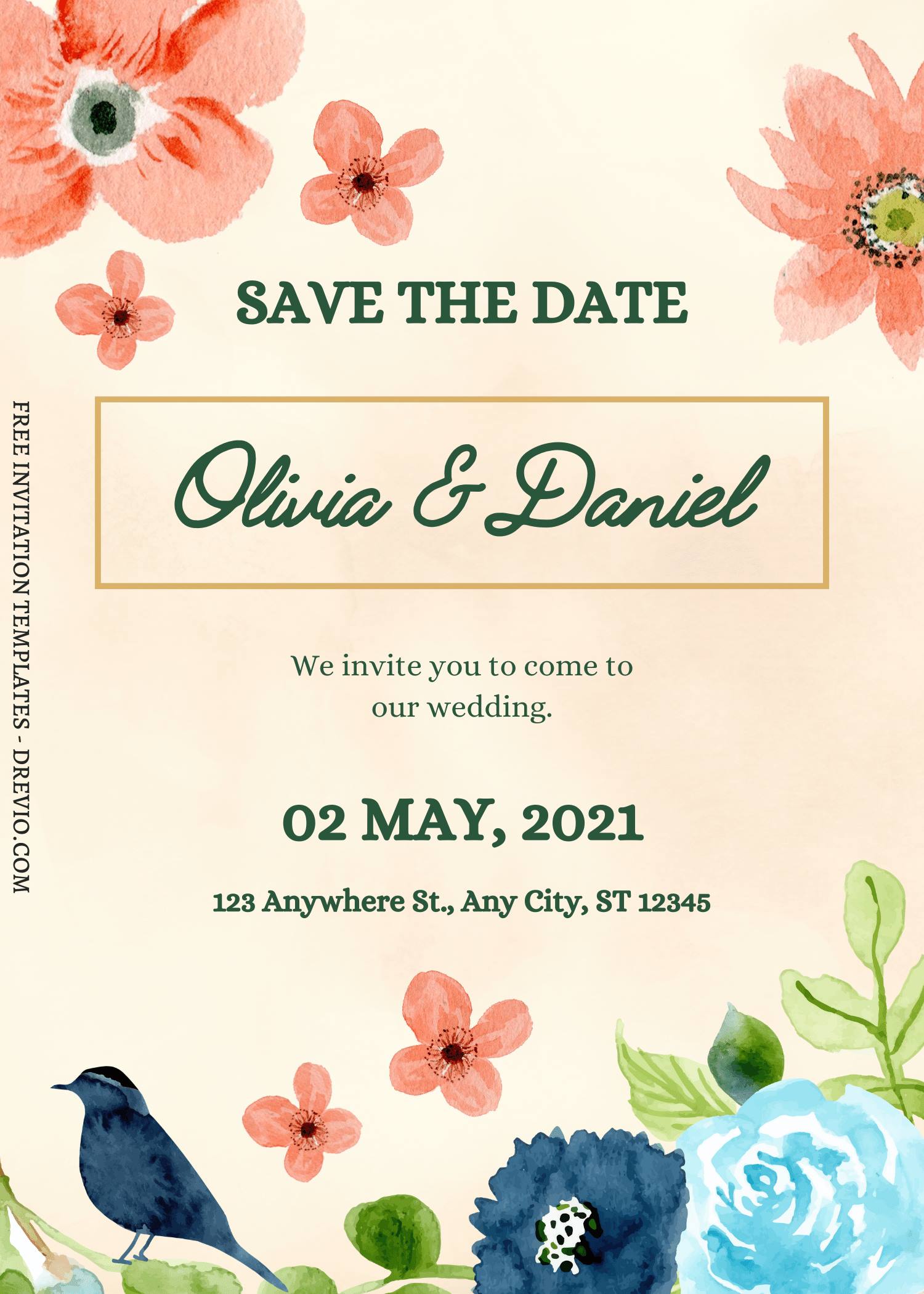 (Free) 11+ Simple Garden Blooms Canva Wedding Invitation Templates