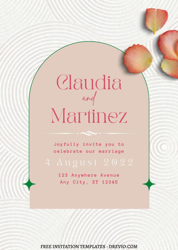 FREE EDITABLE - 9+ Stone Wall Petals Canva Wedding Invitation Templates with aesthetic arch frame