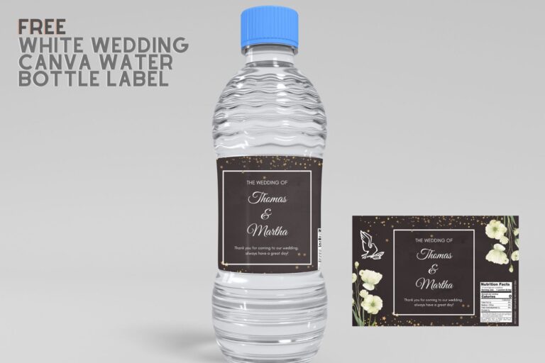 (Free) White Wedding Canva Water Bottle Labels