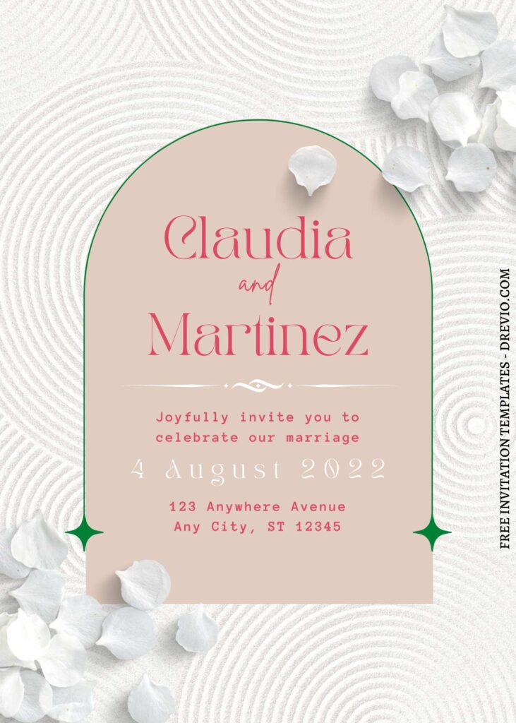 FREE EDITABLE - 9+ Stone Wall Petals Canva Wedding Invitation Templates with beautiful white flower petals