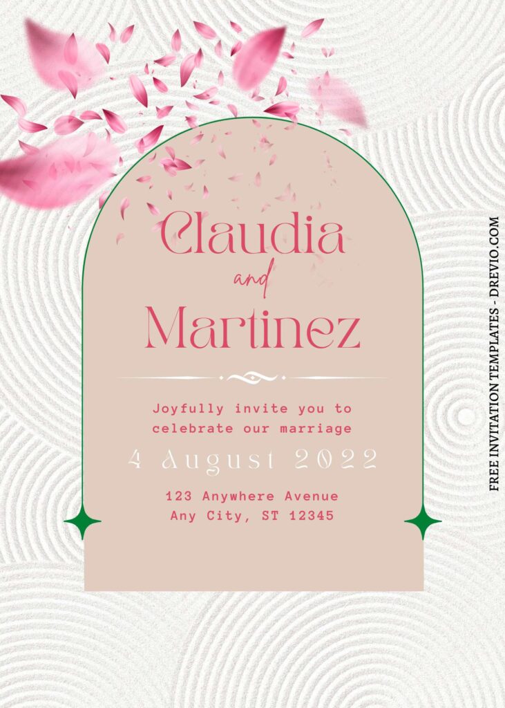 FREE EDITABLE - 9+ Stone Wall Petals Canva Wedding Invitation Templates with Cherry blossom petals