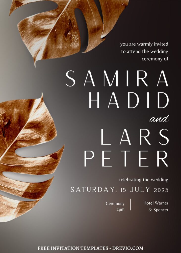 8 Beautiful Gradient Gold Leaves Canva Invitation Templates