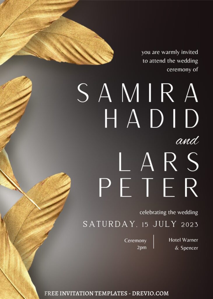 8 Classy Gradient Gold Leaves Canva Nuptials Invitation Templates