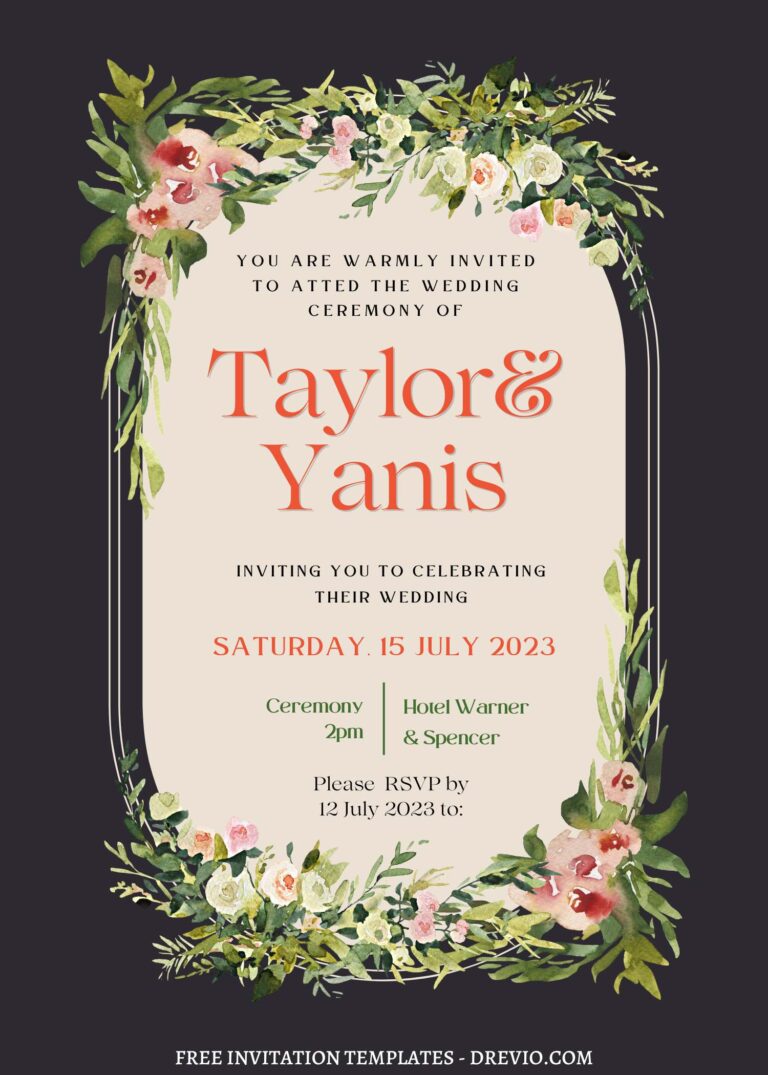 FREE PRINTABLE - 9+ Botanical Arch Canva Wedding Invitation Templates with portrait orientation design