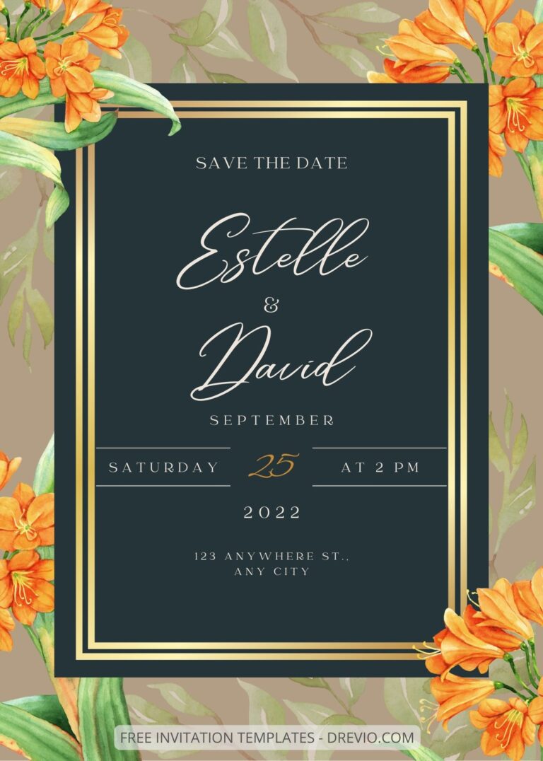 ( Free ) 7+ Orange Lily Canva Wedding Invitation Templates