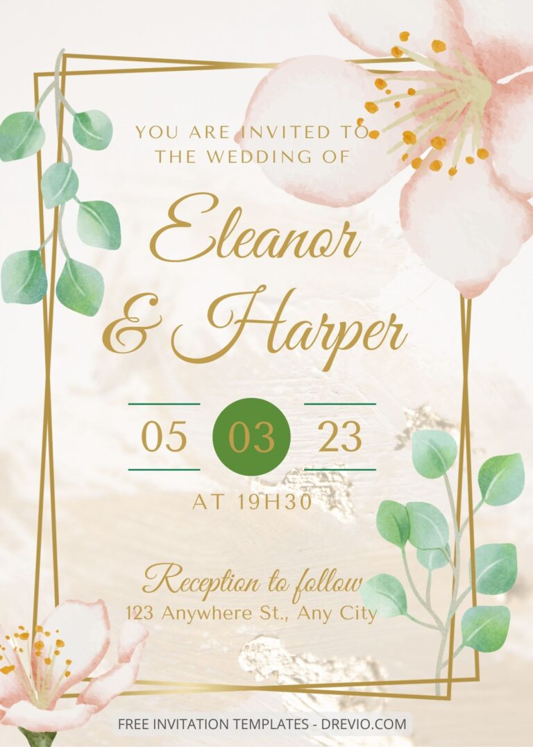 ( Free ) 7+ Pink Anemone Canva Wedding Invitation Templates