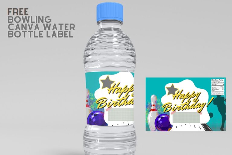 ( Free Editable ) Bowling Themes Canva Water Bottle Labels